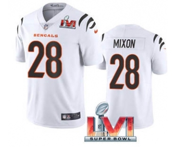 Men's Cincinnati Bengals #28 Joe Mixon White 2022 Super Bowl LVI Vapor Limited Stitched Jersey