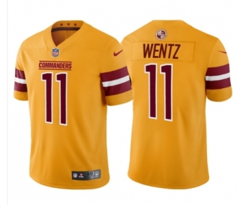 Men's Washington Commanders #11 Carson Wentz 2022 Gold Game Stitched Jersey