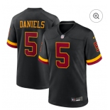 Men's Washington Commanders #5 Jayden Daniels Black Nike Hail Raiser Game Stitched Jersey