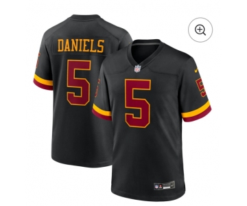 Men's Washington Commanders #5 Jayden Daniels Black Nike Hail Raiser Game Stitched Jersey
