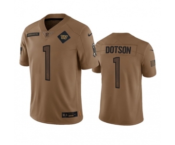 Men's Washington Commanders #1 Jahan Dotson 2023 Brown Salute To Service Limited Football Stitched Jersey