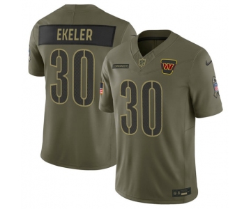Men's Washington Commanders #30 Austin Ekeler Olive 2025 Salute to Service Limited Football Stitched Jersey