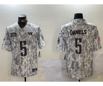 Men's Washington Commanders #5 Jayden Daniels Arctic Camo 2024 FUSE Salute to Service Limited Stitched Jersey