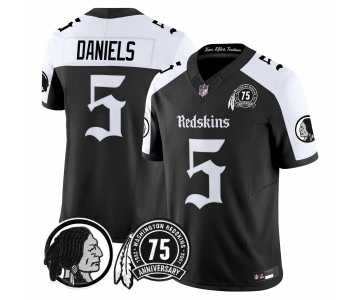 Men's Washington Commanders #5 Jayden Daniels  Black White 75TH Patch 2026 F.U.S.E. Hail Raiser Alternate Vapor Limited Stitched Football Jersey