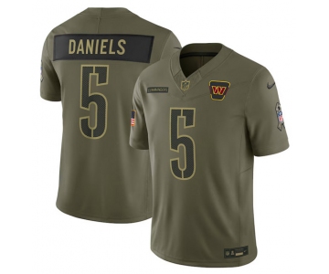 Men's Washington Commanders #5 Jayden Daniels Olive 2025 Salute to Service Limited Football Stitched Jersey