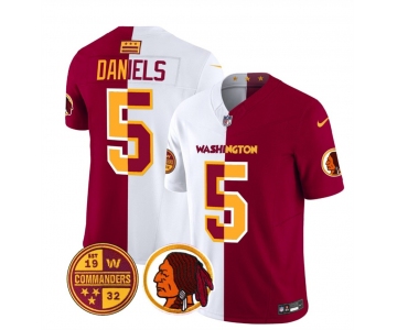 Men's Washington Commanders #5 Jayden Daniels Red White Split 2026 F.U.S.E. Vapor Limited Football Stitched Jersey