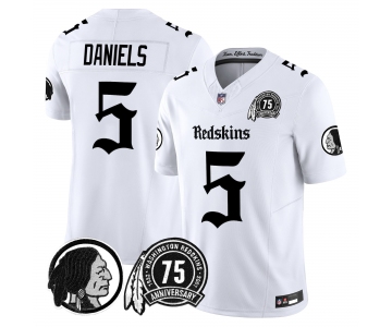 Men's Washington Commanders #5 Jayden Daniels White 75TH Patch 2026 F.U.S.E. Hail Raiser Alternate Vapor Limited Stitched Football Jersey