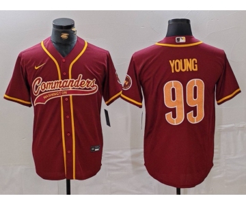 Men's Washington Commanders #99 Chase Young Burgundy With Patch Cool Base Stitched Baseball Jersey