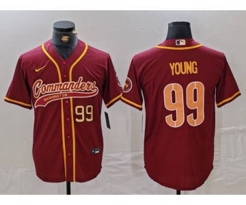 Men's Washington Commanders #99 Chase Young Burgundy With Patch Cool Base Stitched Baseball Jerseys