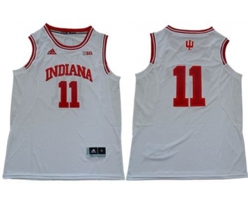Men's Hoosiers #11 Isiah Thomas White Big 10 Patch Stitched College Basketball Jersey