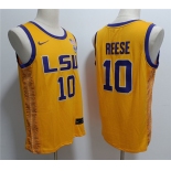 Men's LSU Tigers #10 Angel Reese Yellow Stitched Jersey