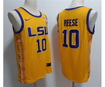 Men's LSU Tigers #10 Angel Reese Yellow Stitched Jersey