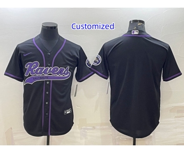 Men's Baltimore Ravens Customized Black With Patch Cool Base Stitched Baseball Jersey