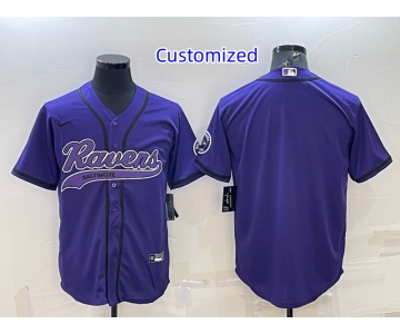 Men's Baltimore Ravens Customized Purple With Patch Cool Base Stitched Baseball Jersey