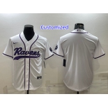 Men's Baltimore Ravens Customized White With Patch Cool Base Stitched Baseball Jersey
