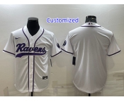 Men's Baltimore Ravens Customized White With Patch Cool Base Stitched Baseball Jersey