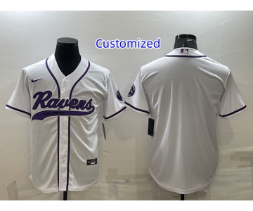 Men's Baltimore Ravens Customized White With Patch Cool Base Stitched Baseball Jersey