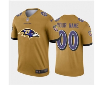 Men's Ravens Custom Gold Football Team Big Logo Fashion Vapor Limited Jersey