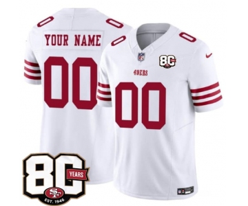 Men's San Francisco 49ers Active Player Custom White 80th Anniversary Patch 2026 F.U.S.E. Vapor Untouchable Limited Football Stitched Jersey