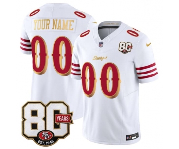 Men's San Francisco 49ers Active Player Custom White Gold 80th Anniversary Patch “Rivalries” 2026 F.U.S.E. Vapor Untouchable Limited Football Stitched Jers