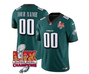 Men's Philadelphia Eagles Active Player Custom Green 2025 Eagles Logo Super Bowl LIX Patch New F.U.S.E. Vapor Limited Football Stitched Jersey