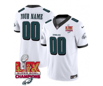 Men's Philadelphia Eagles Active Player Custom White 2025 Eagles Logo Super Bowl LIX Patch New F.U.S.E. Vapor Limited Football Stitched Jersey