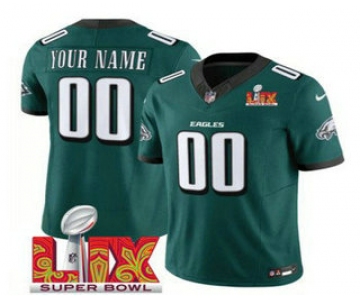 Men's Philadelphia Eagles Customized Green 2025 Super Bowl LIX FUSE Vapor Limited Jersey