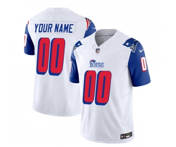 Men's New England Patriots Active Player Custom White Blue 2023 F.U.S.E. Throwback Limited Football Stitched Jersey