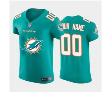 Men's Dolphins Custom Aqua Green Football Team Big Logo Fashion Vapor Elite Jersey
