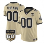 Men's New Orleans Saints Active Player Custom Gold F.U.S.E. 60th Anniversary Patch Vapor Limited Football Stitched Jersey Men's New Orleans Saints Active Player Custom Gold F.U.S.E. 60th Anniversary Patch Vapor Limited Football Stitched Jersey