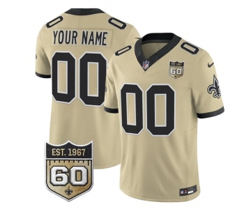 Men's New Orleans Saints Active Player Custom Gold F.U.S.E. 60th Anniversary Patch Vapor Limited Football Stitched Jersey