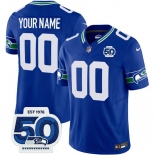 Men's Seattle Seahawks Active Player Custom Royal 2025 F.U.S.E 50th Anniversary Patch Throwback Vapor Limited Stitched Jersey