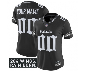 Women's Seattle Seahawks Active Player Custom Black 2025 F.U.S.E. 'Gothic Rain City Shadows Edition' Vapor Untouchable Limited Football Stitched Jersey