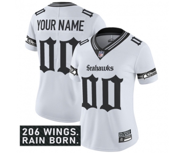 Women's Seattle Seahawks Active Player Custom White 2025 F.U.S.E. 'Gothic Rain City Shadows Edition' Vapor Untouchable Limited Football Stitched Jersey