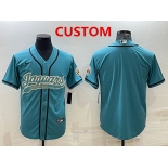 Men's Jacksonville Jaguars Custom Teal With Patch Cool Base Stitched Baseball Jersey