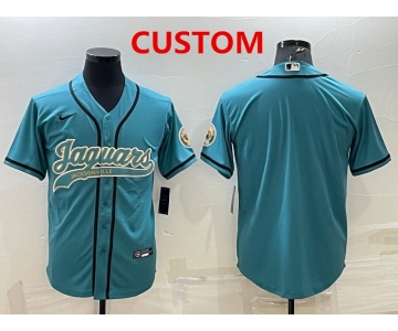 Men's Jacksonville Jaguars Custom Teal With Patch Cool Base Stitched Baseball Jersey