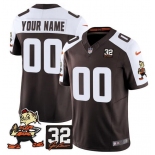 Men's Cleveland Browns Active Player Custom Brown Alternate F.U.S.E. #32 Jim Brown Memorial Patch Vapor Limited Stitched Football Jersey