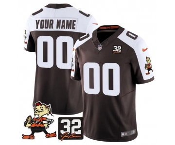 Men's Cleveland Browns Active Player Custom Brown Alternate F.U.S.E. #32 Jim Brown Memorial Patch Vapor Limited Stitched Football Jersey