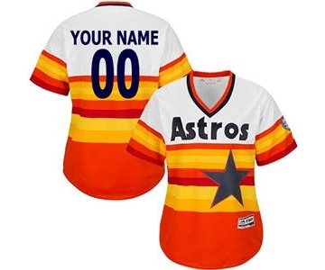 Men's Houston Astros Customized White Orange Alternate Cooperstown Custom Baseball Baseball Jersey