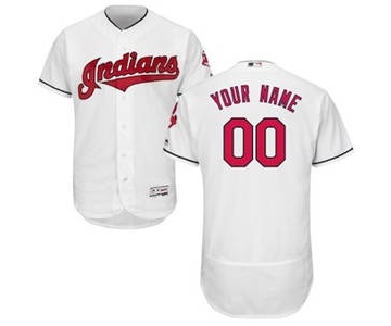 Men's Cleveland Indians Customized Home White Flex Base Custom Baseball Baseball Jersey