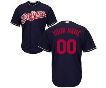 Men's Cleveland Indians Customized Navy Cool Base Custom Baseball Baseball Jersey