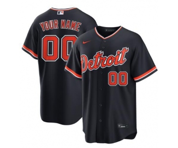 Men's Custom Detroit Tigers Nike Alternate Replica Navy Jersey