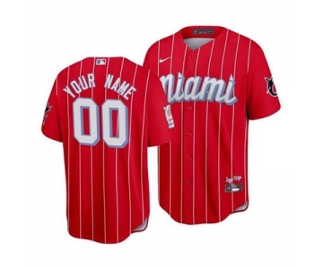 Men's Miami Marlins ACTIVE PLAYER Custom Red 2021 City Connect Cool Base Stitched Baseball Jersey