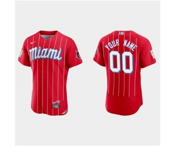 Men's Miami Marlins ACTIVE PLAYER Custom Red 2021 City Connect Flex Base Stitched Baseball Jersey