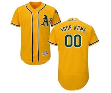 Men's Oakland Athletics Customized Alternate Gold Flex Base Custom Baseball Baseball Jersey