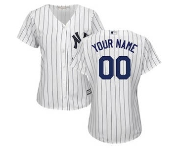 Women's New York Yankees Customized White Navy Home Cool Base Custom Jersey