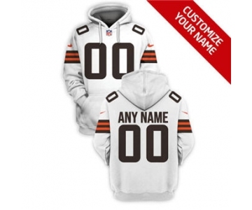 Men's Cleveland Browns Active Player Custom 2021 White Pullover Football Hoodie 2