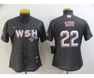 Women's Washington Nationals #22 Juan Soto  2022 Gray City Connect Cherry Blossom Cool Base Stitched Jersey