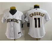 Women's Milwaukee Brewers #11 Jackson Chourio White Cool Base Stitched Baseball Jersey Women's Milwaukee Brewers #11 Jackson Chourio White Cool Base Stitched Baseball Jersey