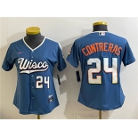 Women's Milwaukee Brewers #24 William Contreras Mineral Blue 2026 City Connect Stadium Stitched Baseball Jersey Women's Milwaukee Brewers #24 William Contreras Mineral Blue 2026 City Connect Stadium Stitched Baseball Jersey
